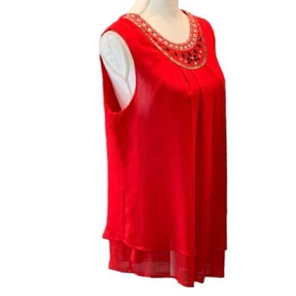 NUE OPTIONS Red Sleeveless Flowy Blouse Top - Picture 3 of 4